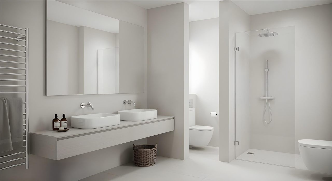 Reforma de baño moderno en blanco — E-Renova, reformas en Oleiros